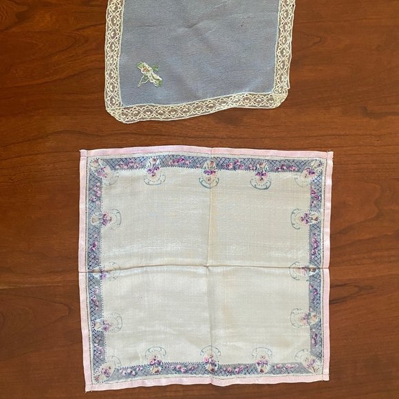 VINTAGE HANKIES! Set of two blue/lavender/white spring tones! GORGEOUS! - Picture 1 of 7